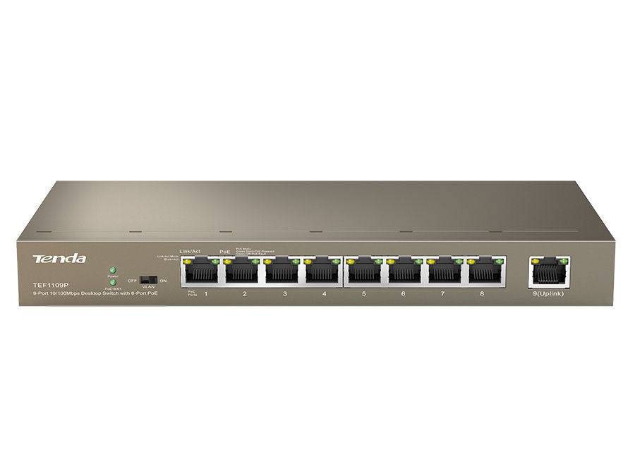 Tenda 9-Port Fast Ethernet Switch with 8-Port PoE | TEF1109P-8-63W
