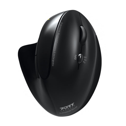 Port Connect Black Ergonomic Rechargeable Bluetooth Mouse