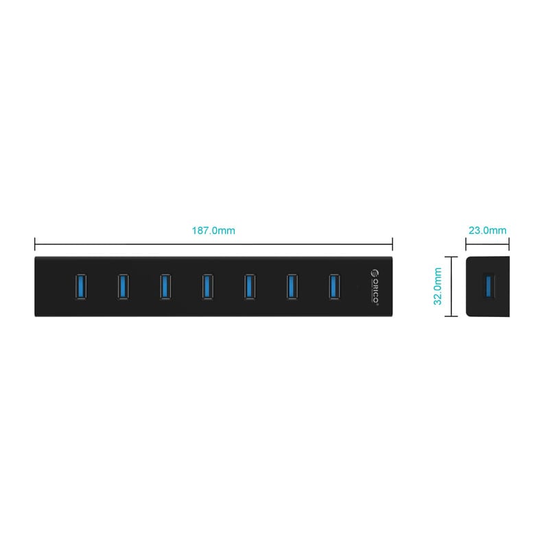 ORICO 7 Port USB3.0 Aluminium Hub - Black