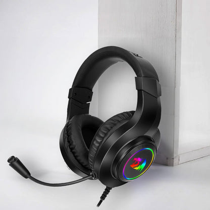 REDRAGON Over-Ear HYLAS Aux (Mic and Headset)|USB (Power Only) RGB Gaming Headset - Black