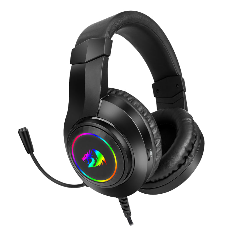 REDRAGON Over-Ear HYLAS Aux (Mic and Headset)|USB (Power Only) RGB Gaming Headset - Black