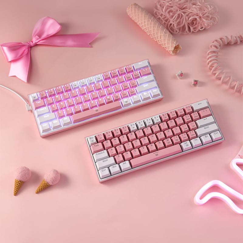 REDRAGON FIZZ PRO RGB 61 KEY Mechancal Wireless Gaming Keyboard - Pink/White