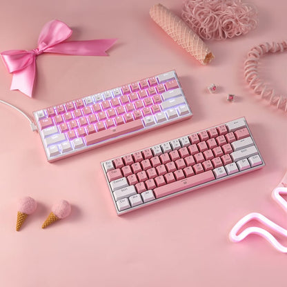 REDRAGON FIZZ PRO RGB 61 KEY Mechancal Wireless Gaming Keyboard - Pink/White