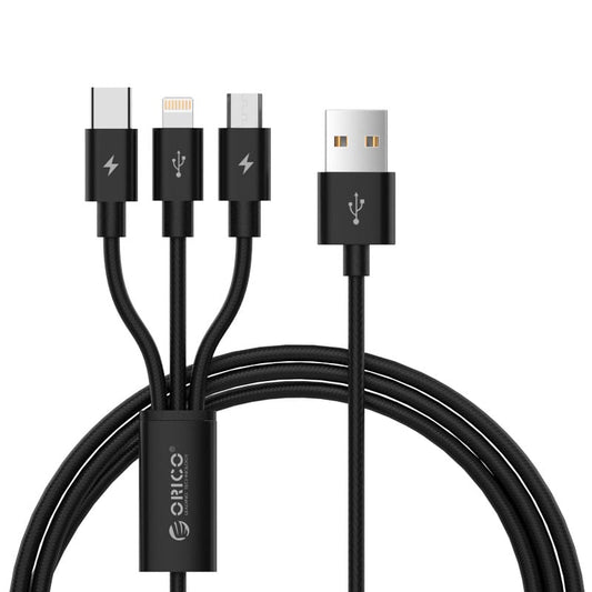 ORICO 3in1 1xLightning|1xUSB-C|1xMirco USB 1.2m ChargeSync Cable - Black
