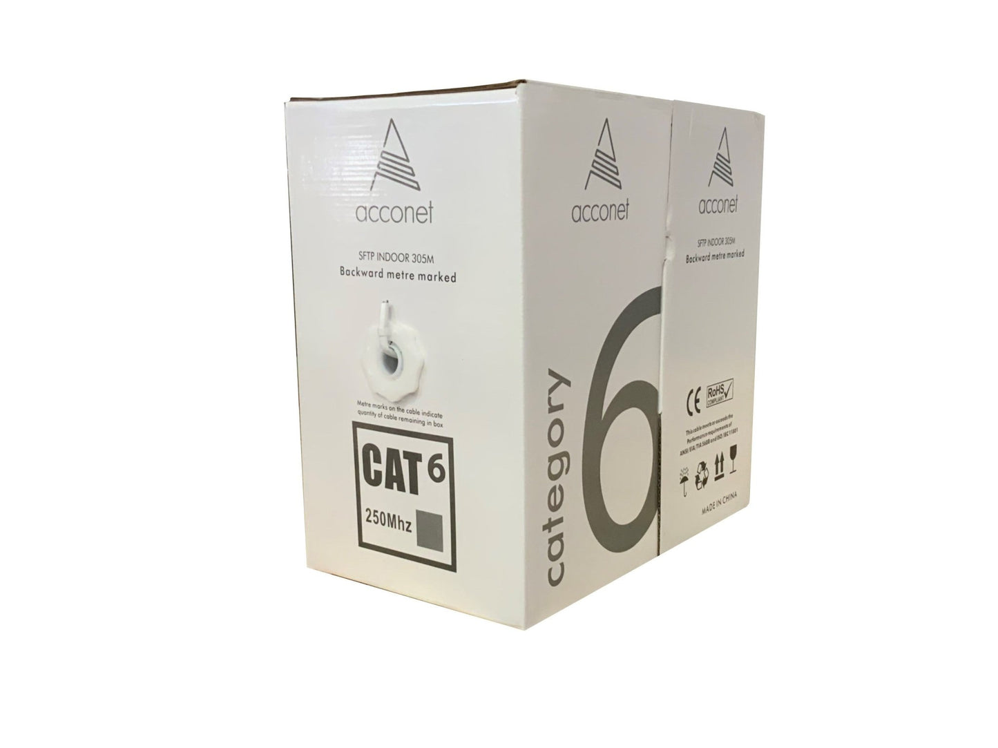 Acconet CAT6 Cable, 305m Pull Box, CCA, Grey/White, SF/TP, Foil, Braiding (Indoor Use) - Vice-Tech