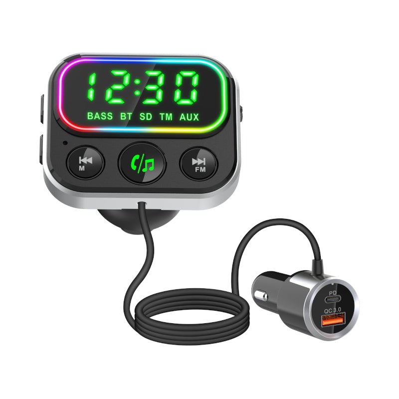 GIZZU Bluetooth 5 USB RGB LED PD 18W | QC3.0 18W | USB | MicroSD FM Transmitter Handsfree Kit - Vice-Tech