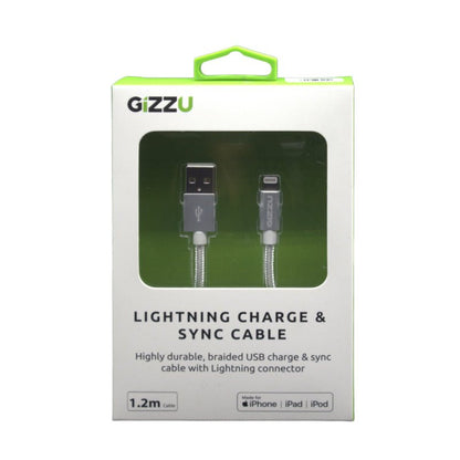 GIZZU Lightning 1.2m Braided Cable White - Vice-Tech