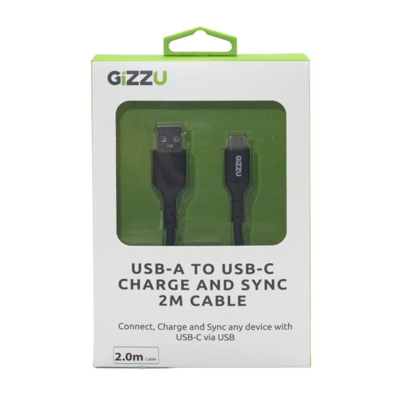GIZZU USB2.0 A to USB-C 2m Cable Black - Vice-Tech